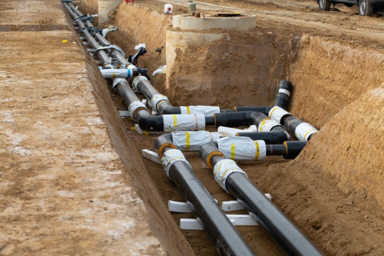 Offene Baustelle mit Fernwärmerohren